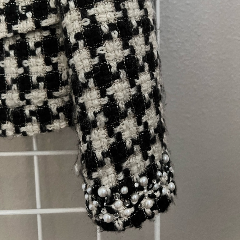 ECI Houndstooth Wool Blazer Pearl Embellished - Picture 10 of 13